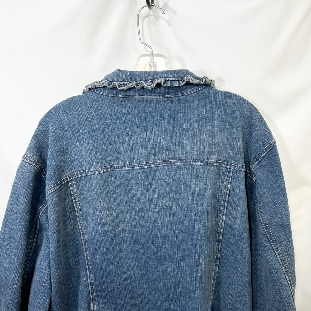Cato Plus Size 22/24W Denim Jacket Jean Ruffle Blue Feminine Artsy Fall Chic F - Picture 9 of 11